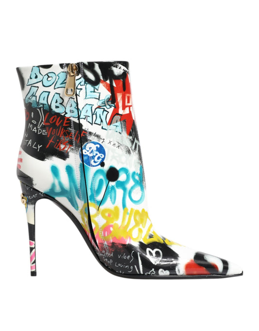 Dolce &amp; Gabbana – Keira – Wadenhohe Stiefel mit mehrfarbigem Graffiti