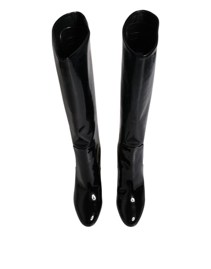 Dolce &amp; Gabbana – Schwarze Vally High-Stiefel aus Lackleder