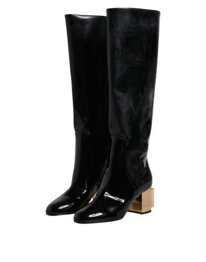 Dolce &amp; Gabbana – Schwarze Vally High-Stiefel aus Lackleder