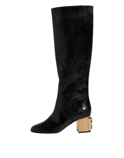Dolce &amp; Gabbana – Schwarze Vally High-Stiefel aus Lackleder