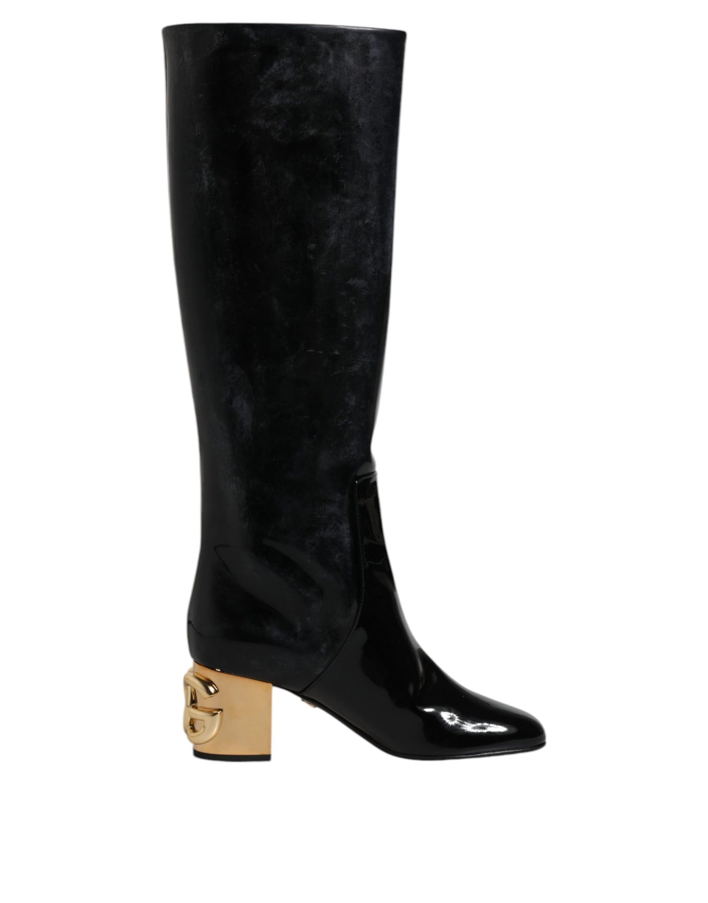 Dolce &amp; Gabbana – Schwarze Vally High-Stiefel aus Lackleder