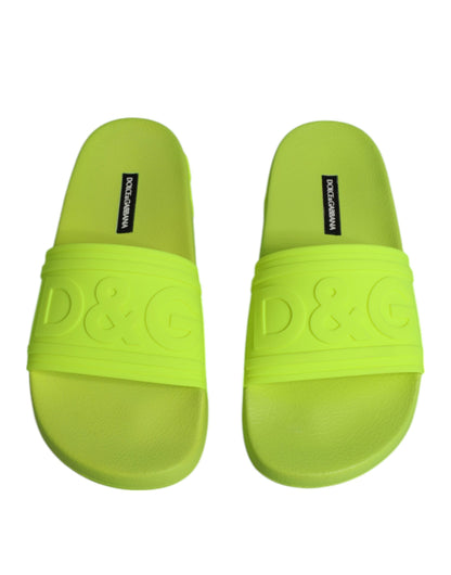 Dolce &amp; Gabbana Grüne Gummi-Slides Sandalen Beachwear Schuhe
