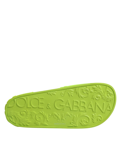 Dolce &amp; Gabbana Grüne Gummi-Slides Sandalen Beachwear Schuhe