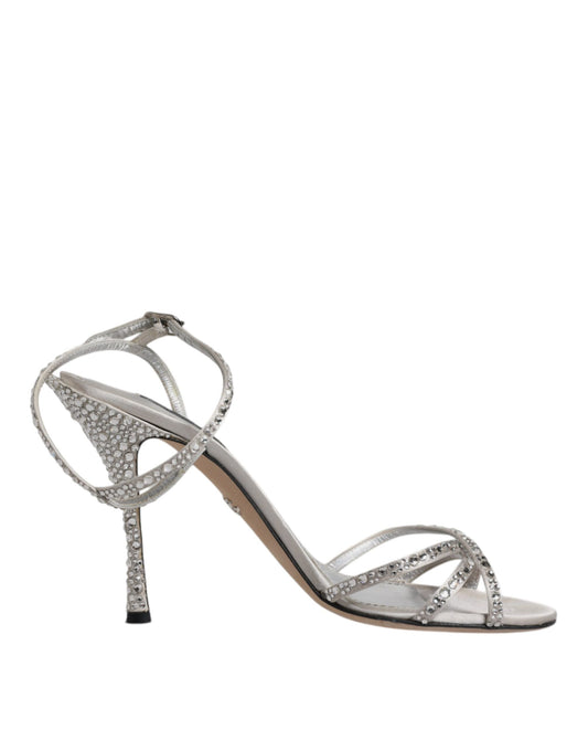 Dolce &amp; Gabbana Silber Kristall Knöchelriemen Sandalen Schuhe