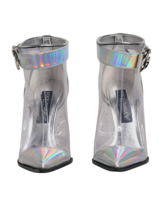 Dolce &amp; Gabbana Silber schillernde spitze kurze Stiefel Schuhe