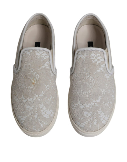 Dolce &amp; Gabbana – Slipper-Schuhe aus weißer Blumenspitze