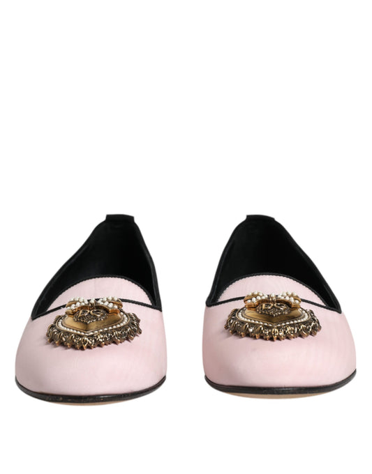 Dolce &amp; Gabbana – Slipper aus hellrosa Samt mit flachen Schuhen