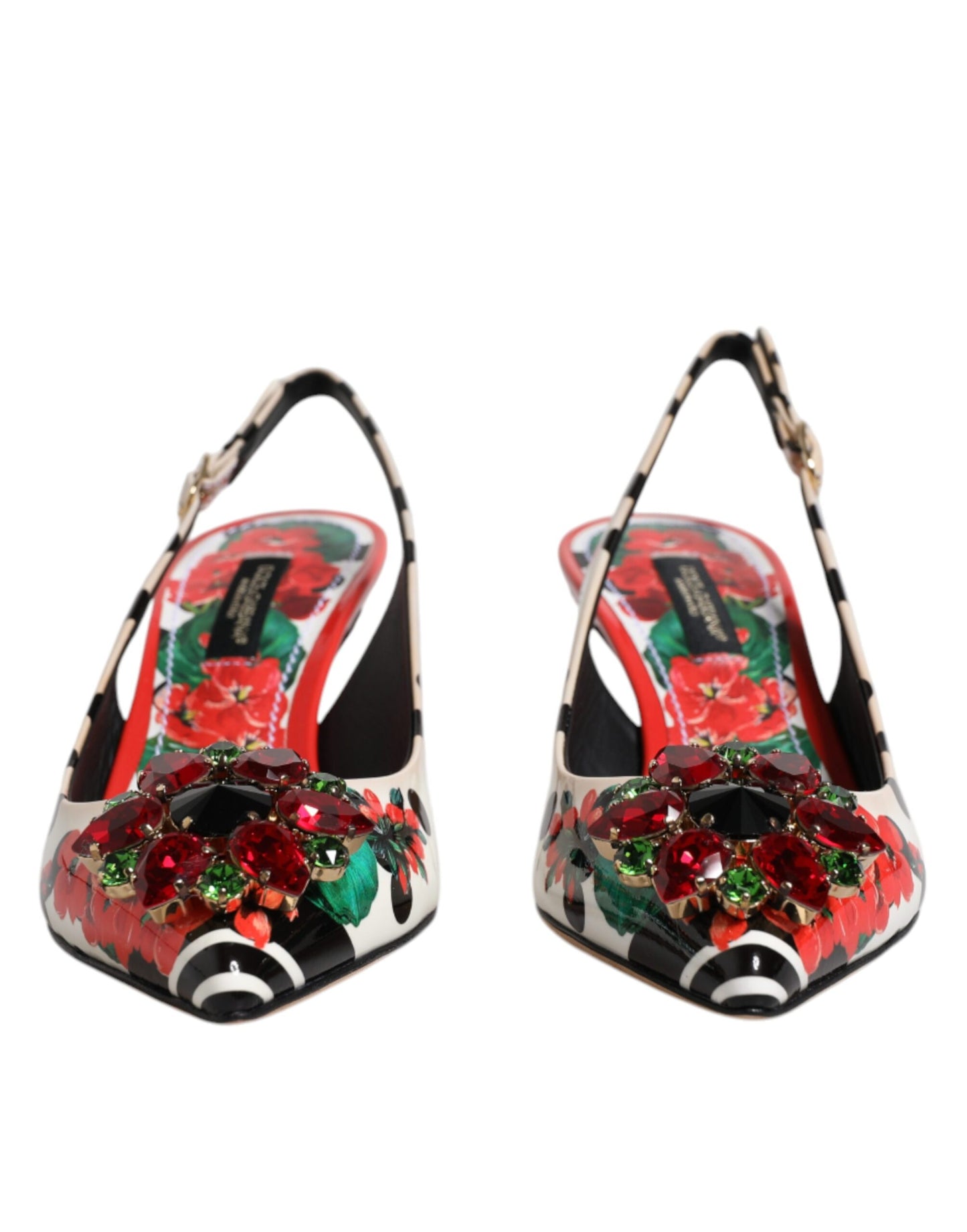 Dolce &amp; Gabbana Mehrfarbige Slingback-Schuhe aus Leder mit Kristallabsatz