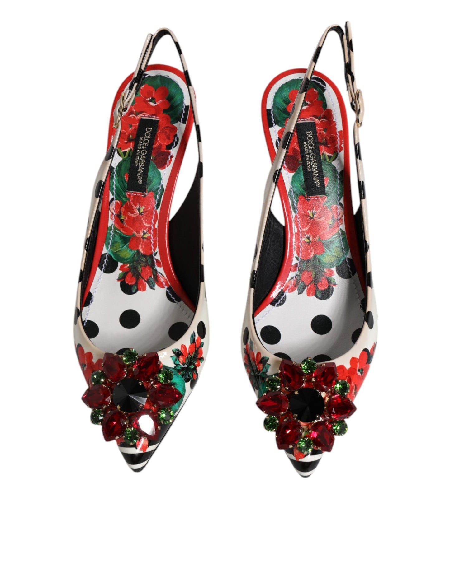 Dolce &amp; Gabbana Mehrfarbige Slingback-Schuhe aus Leder mit Kristallabsatz