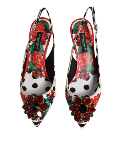 Dolce &amp; Gabbana Mehrfarbige Slingback-Schuhe aus Leder mit Kristallabsatz