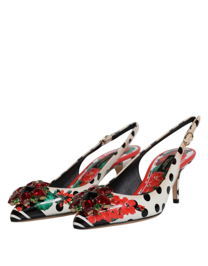 Dolce &amp; Gabbana Mehrfarbige Slingback-Schuhe aus Leder mit Kristallabsatz