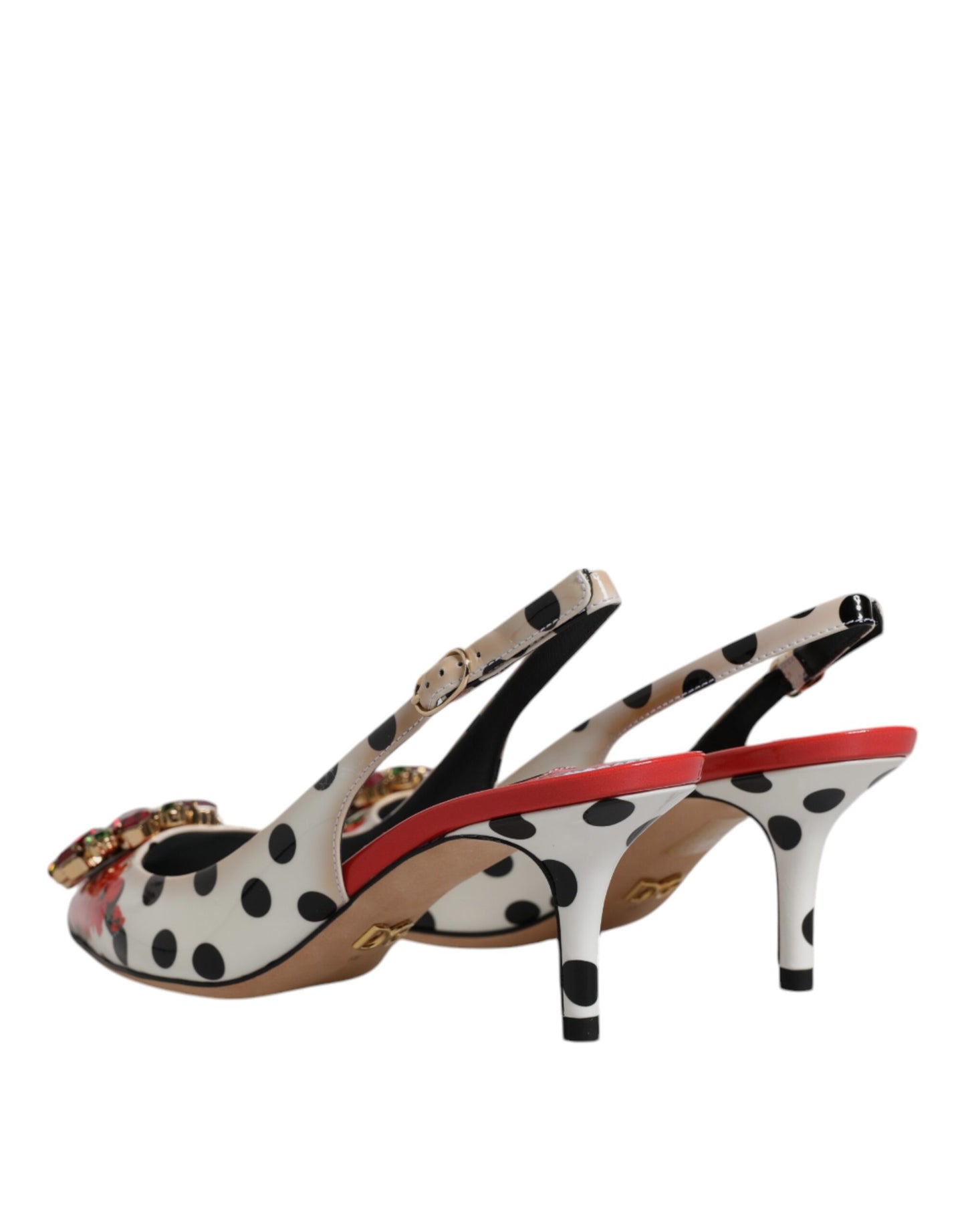 Dolce &amp; Gabbana Mehrfarbige Slingback-Schuhe aus Leder mit Kristallabsatz