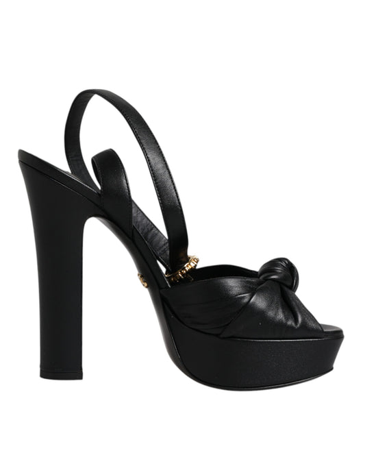 Dolce &amp; Gabbana Schwarze Leder Plateau Heels Sandalen Schuhe