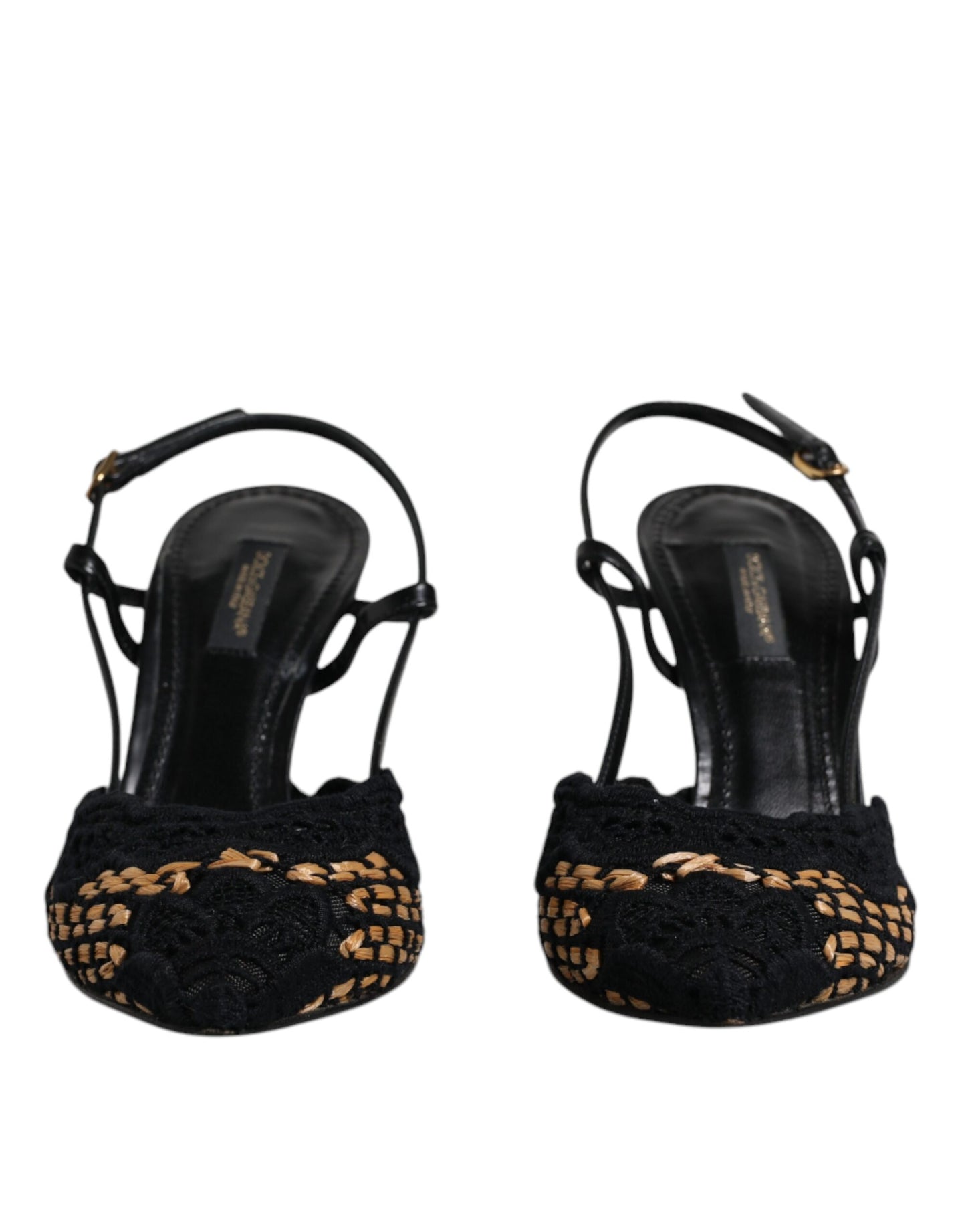 Dolce &amp; Gabbana Schwarz-braune High Heels mit Slingback-Schuhen aus Spitze