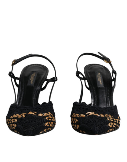 Dolce &amp; Gabbana Schwarz-braune High Heels mit Slingback-Schuhen aus Spitze