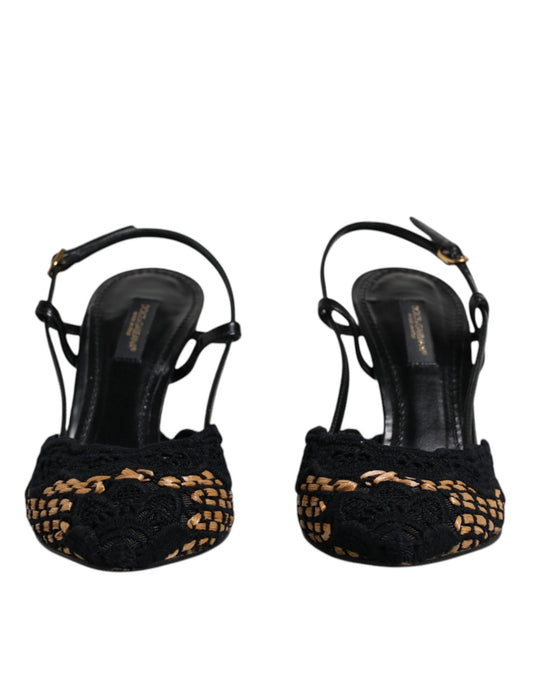 Dolce &amp; Gabbana Schwarz-braune High Heels mit Slingback-Schuhen aus Spitze