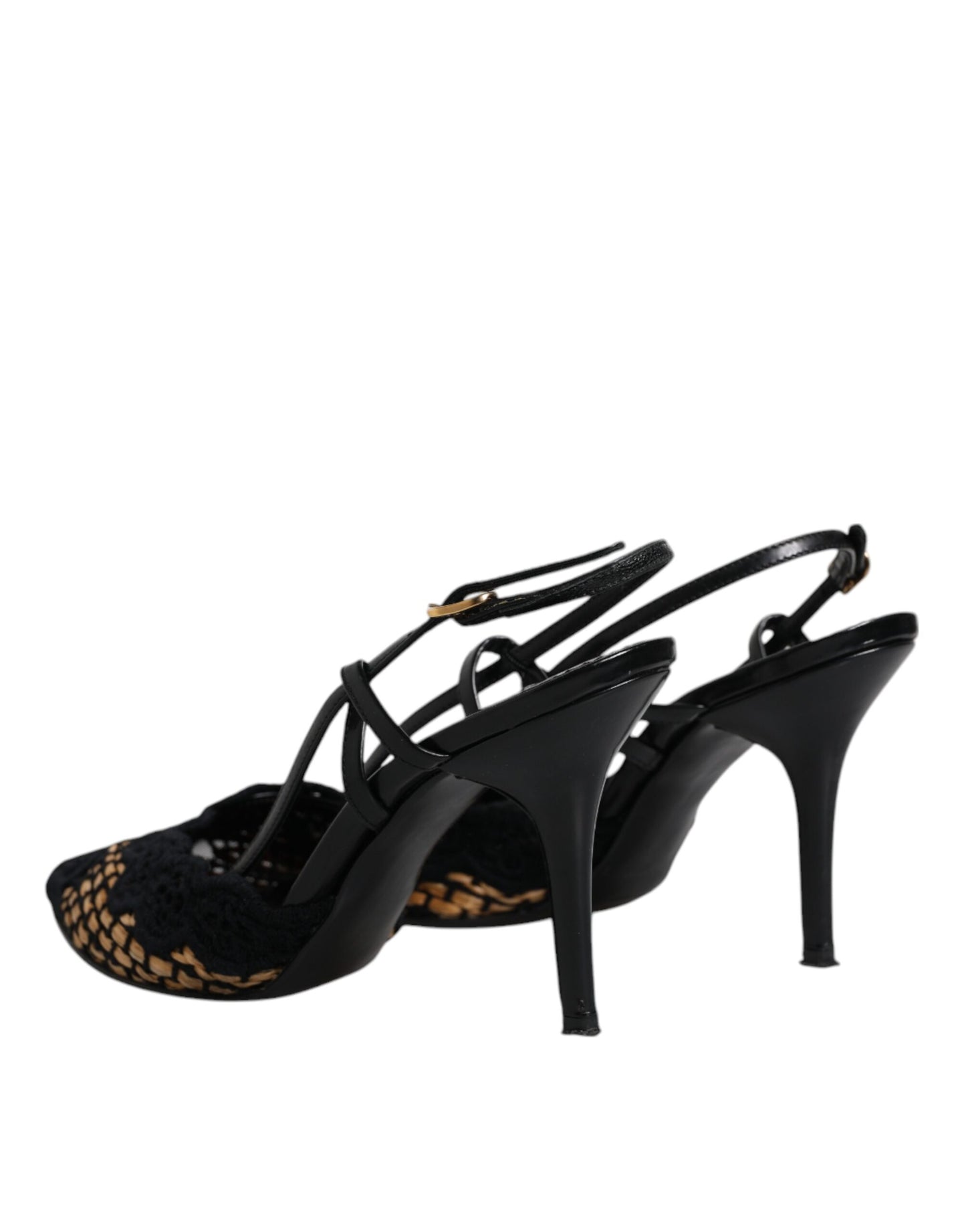 Dolce &amp; Gabbana Schwarz-braune High Heels mit Slingback-Schuhen aus Spitze