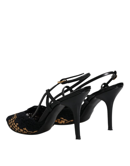Dolce &amp; Gabbana Schwarz-braune High Heels mit Slingback-Schuhen aus Spitze
