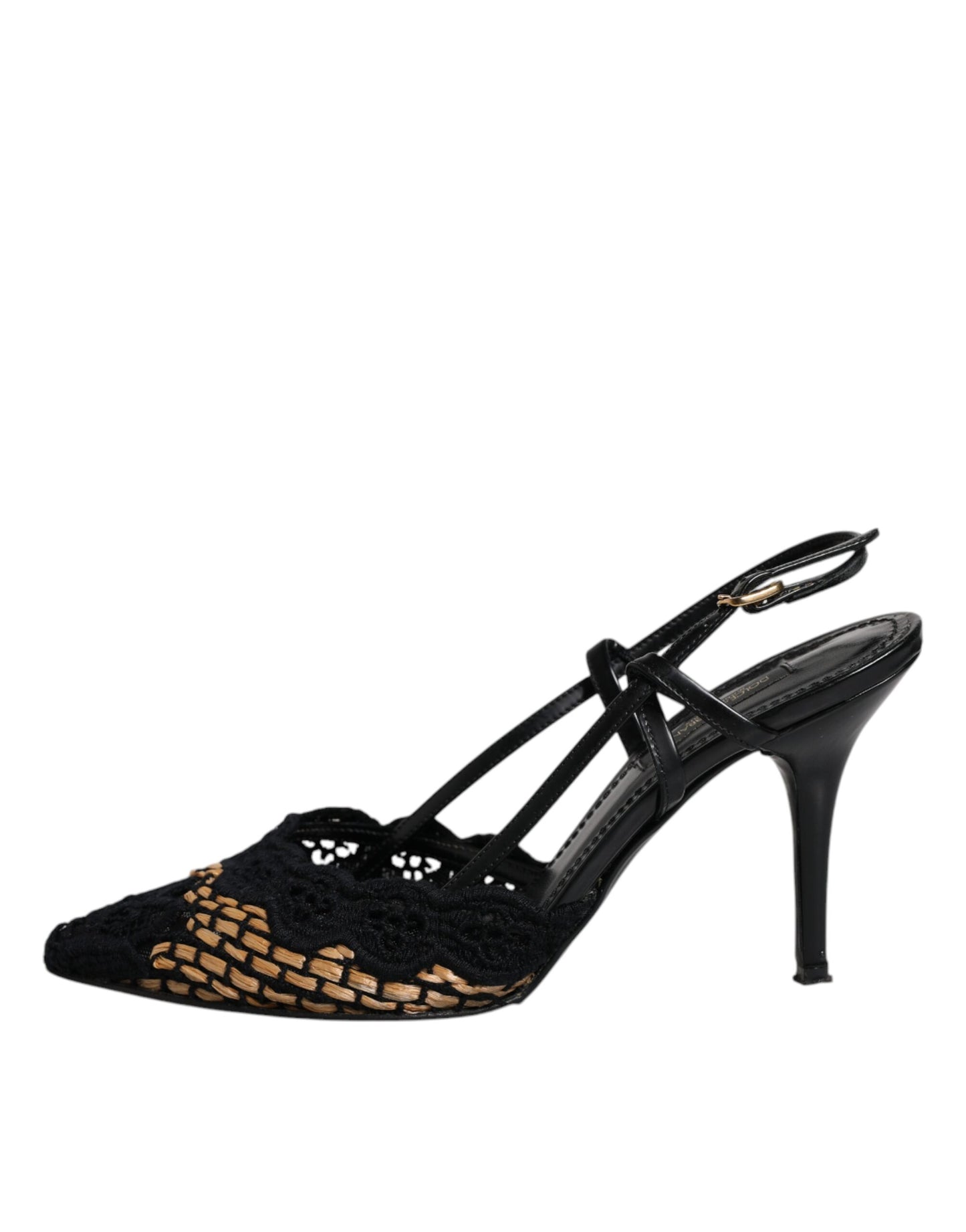 Dolce &amp; Gabbana Schwarz-braune High Heels mit Slingback-Schuhen aus Spitze