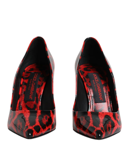 Dolce &amp; Gabbana Rote Leoparden-Leder-Stiletto-High-Heels-Pumps-Schuhe