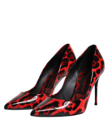 Dolce &amp; Gabbana Rote Leoparden-Leder-Stiletto-High-Heels-Pumps-Schuhe
