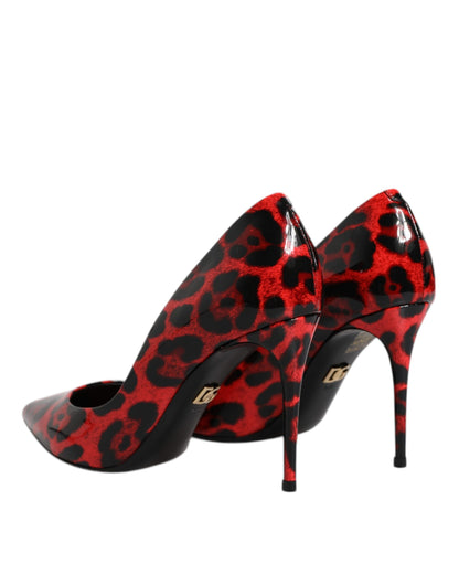 Dolce &amp; Gabbana Rote Leoparden-Leder-Stiletto-High-Heels-Pumps-Schuhe
