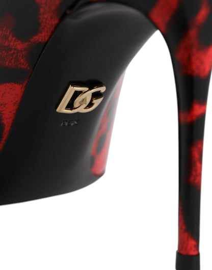Dolce &amp; Gabbana Rote Leoparden-Leder-Stiletto-High-Heels-Pumps-Schuhe