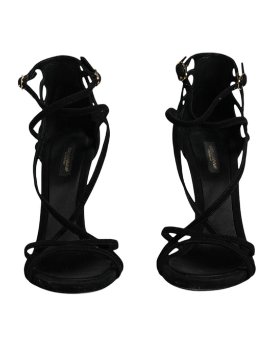 Dolce &amp; Gabbana Schwarze Wildleder Knöchelriemen Heels Sandalen Schuhe