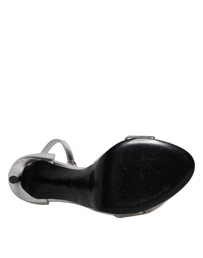 Dolce &amp; Gabbana Silber KEIRA Heels Knöchelriemen Sandalen Schuhe