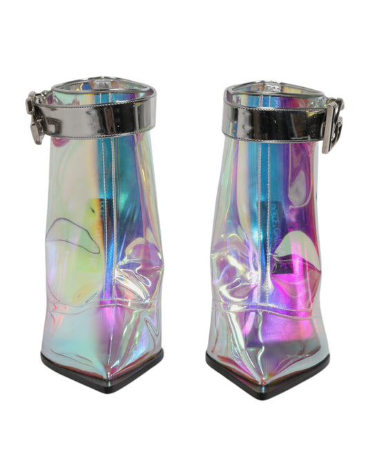 Dolce &amp; Gabbana Schuhe Silber schillernde spitze kurze Stiefel