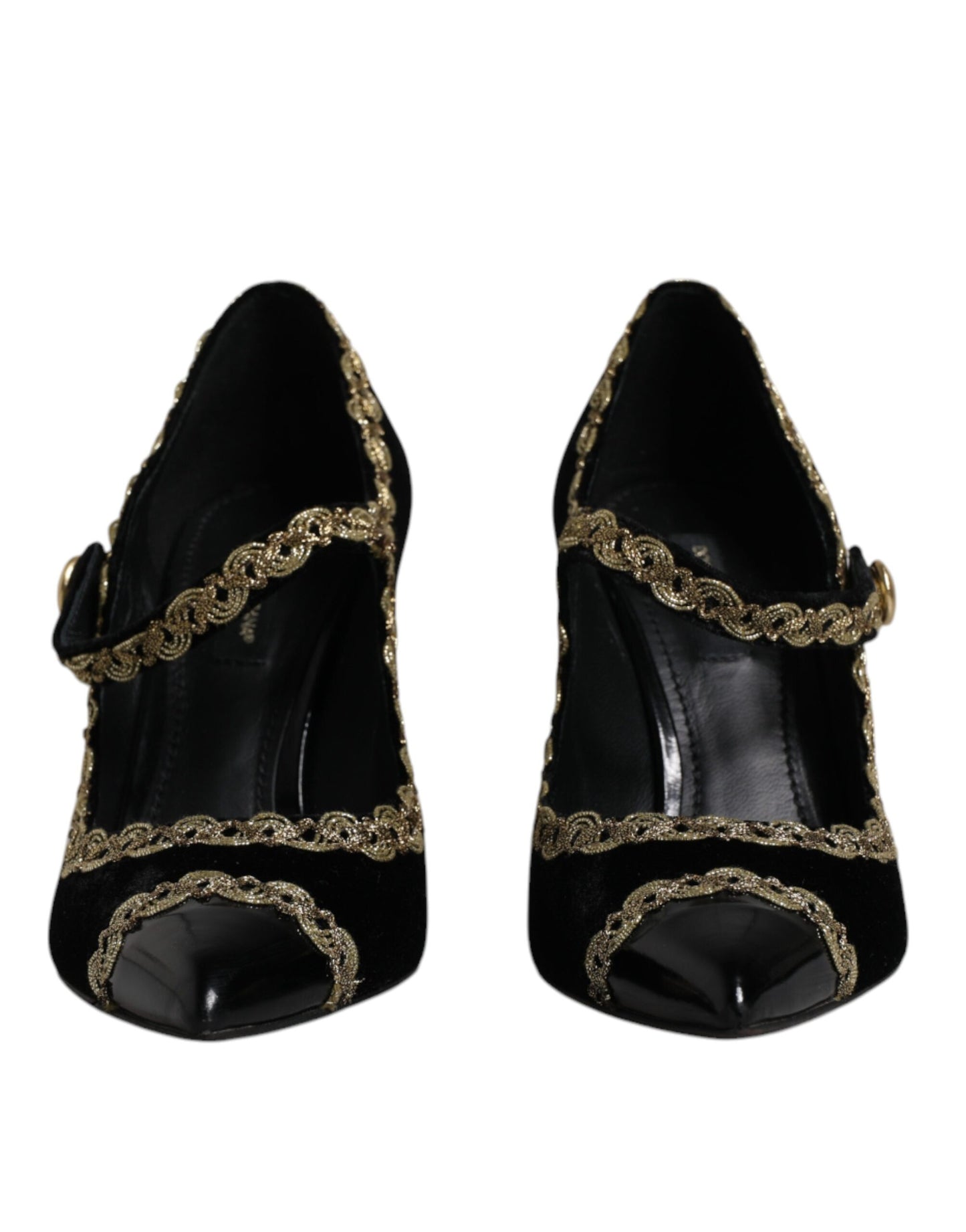 Dolce &amp; Gabbana – Mary Janes-Pumps aus schwarzem Samt in Gold
