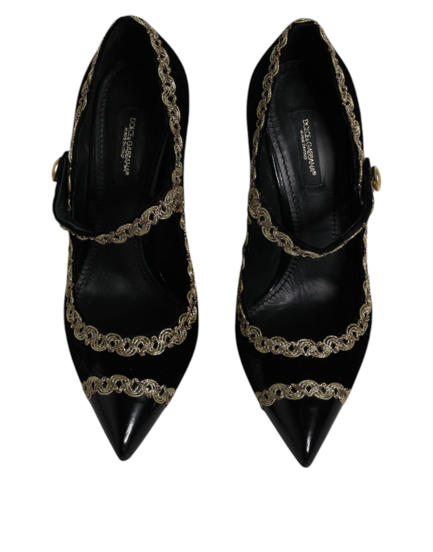 Dolce &amp; Gabbana – Mary Janes-Pumps aus schwarzem Samt in Gold
