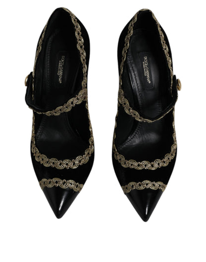 Dolce &amp; Gabbana – Mary Janes-Pumps aus schwarzem Samt in Gold