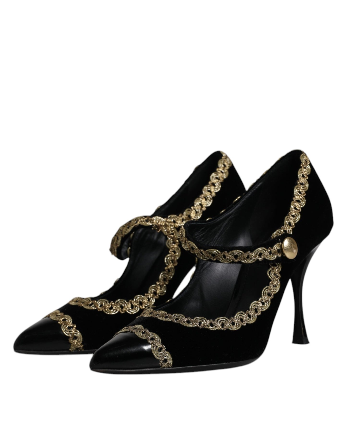 Dolce &amp; Gabbana – Mary Janes-Pumps aus schwarzem Samt in Gold