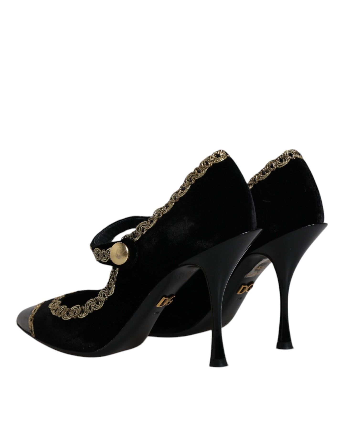 Dolce &amp; Gabbana – Mary Janes-Pumps aus schwarzem Samt in Gold