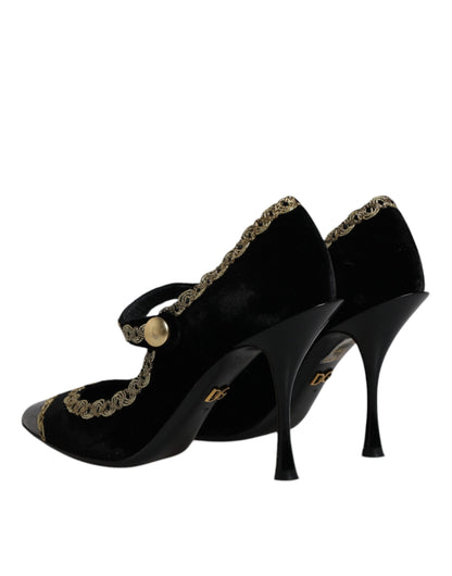 Dolce &amp; Gabbana – Mary Janes-Pumps aus schwarzem Samt in Gold