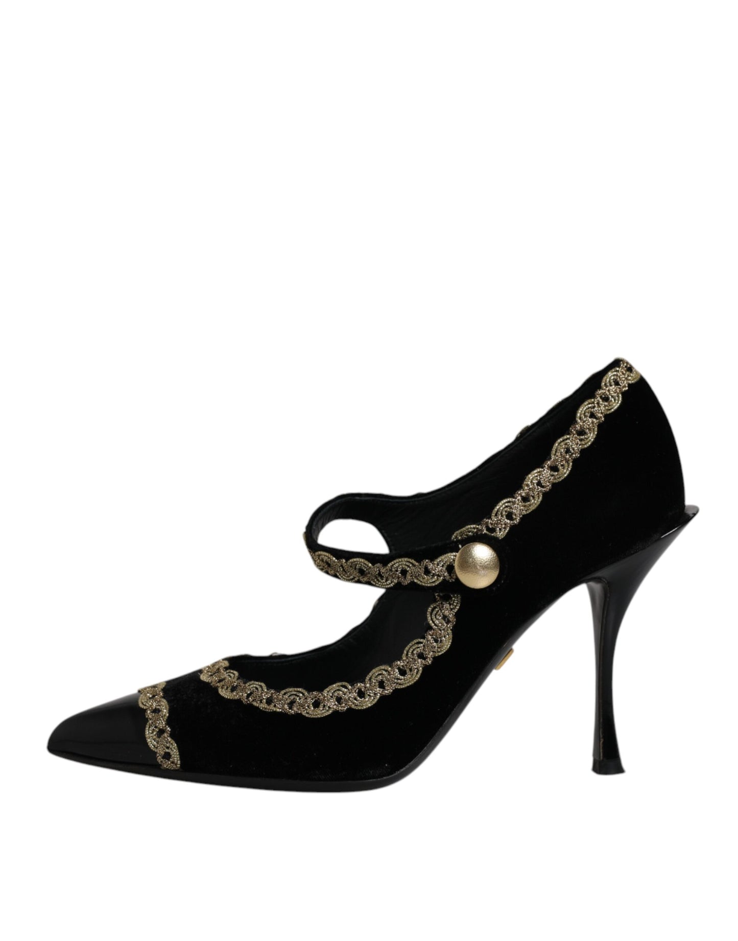 Dolce &amp; Gabbana – Mary Janes-Pumps aus schwarzem Samt in Gold