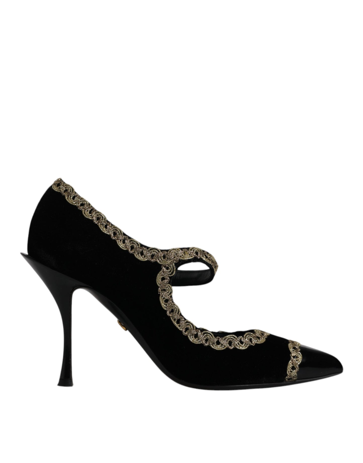 Dolce &amp; Gabbana – Mary Janes-Pumps aus schwarzem Samt in Gold