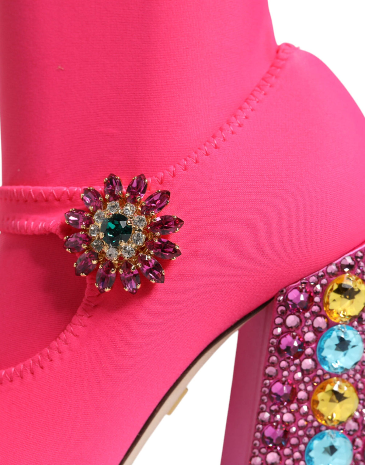 Dolce &amp; Gabbana Pink Nylon Crystal Vally Hohe Stiefel Schuhe