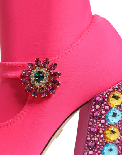 Dolce &amp; Gabbana Pink Nylon Crystal Vally Hohe Stiefel Schuhe