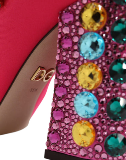 Dolce &amp; Gabbana Pink Nylon Crystal Vally Hohe Stiefel Schuhe