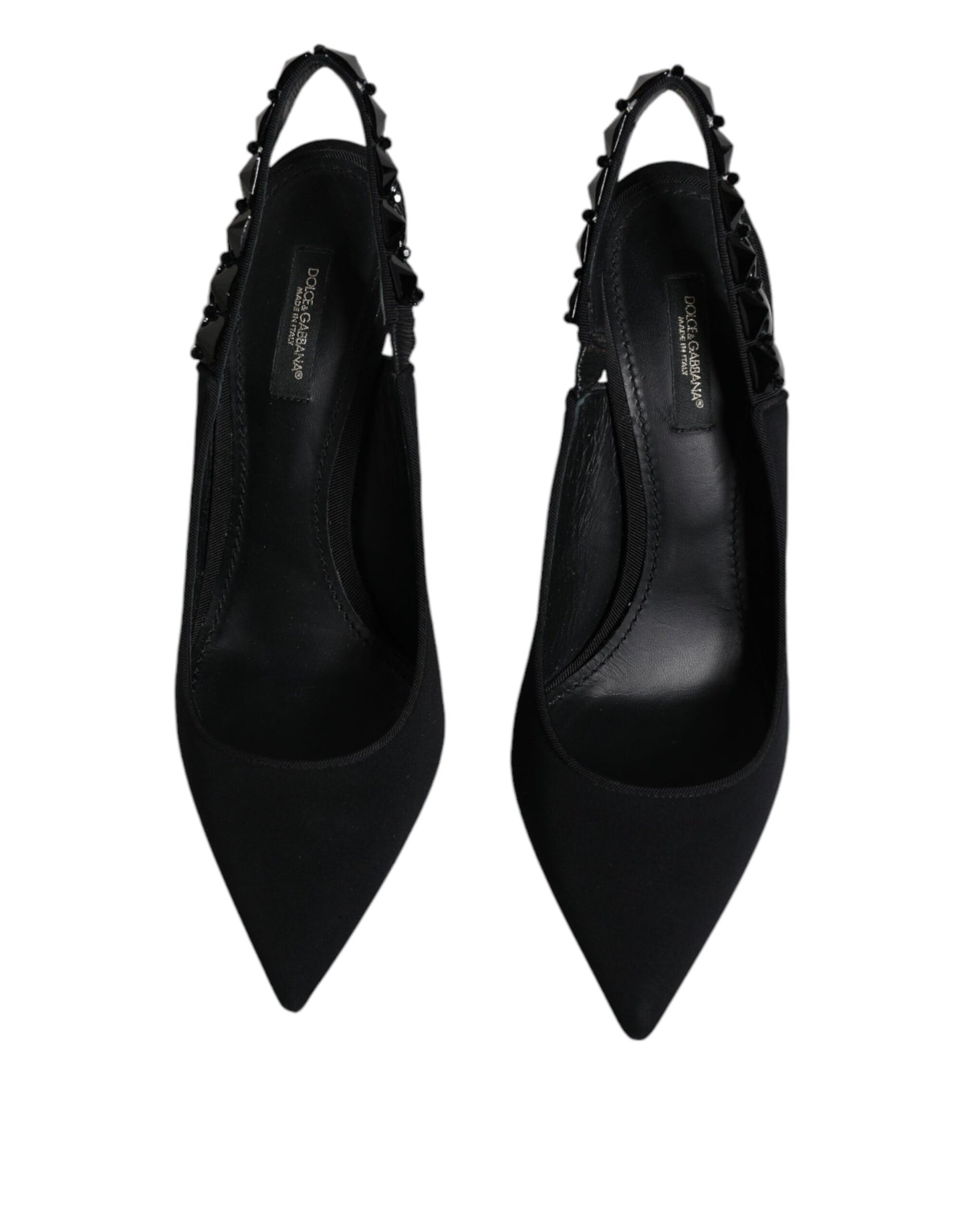 Dolce &amp; Gabbana – Schwarze, verzierte Charmeuse-Slingback-Schuhe