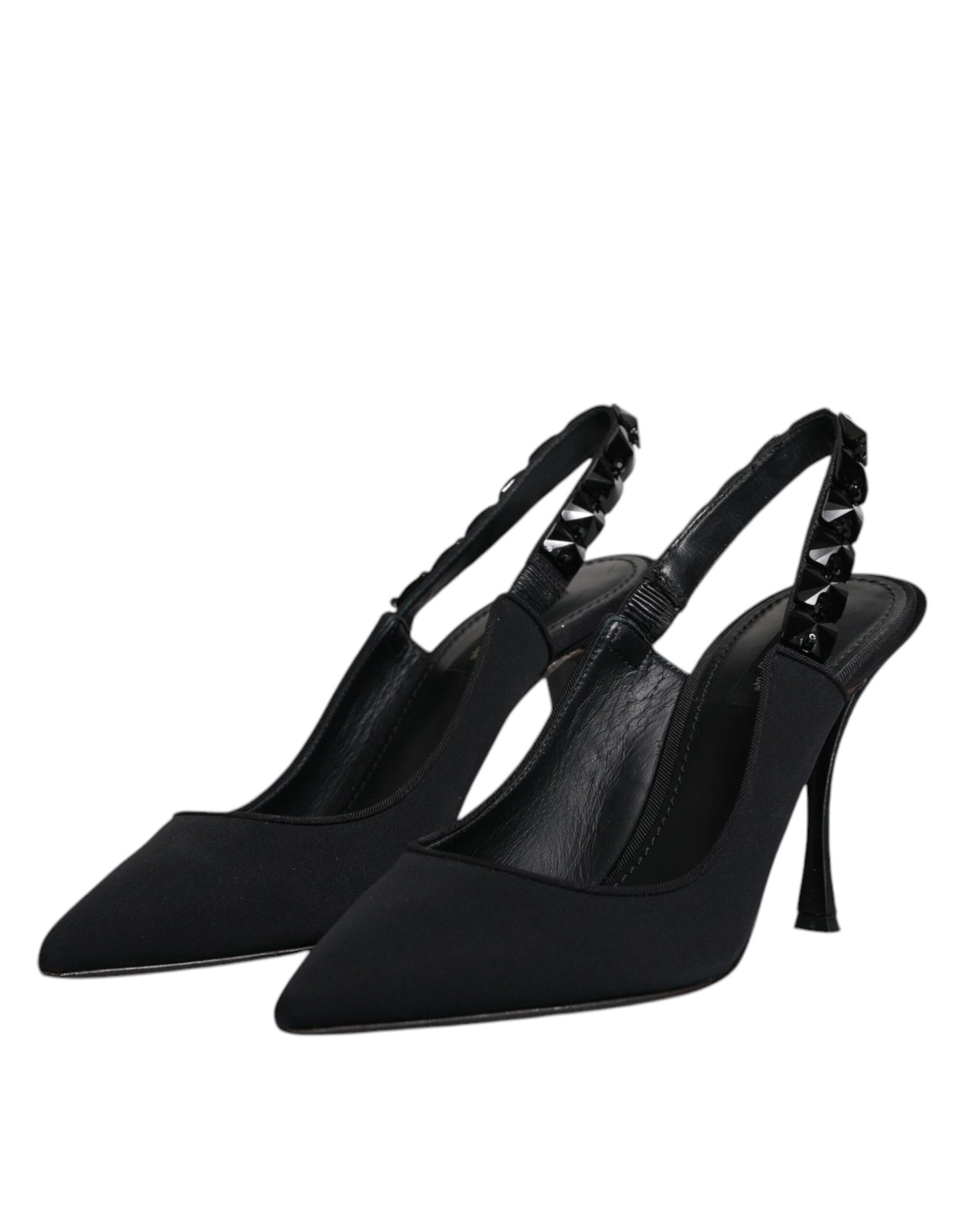 Dolce &amp; Gabbana – Schwarze, verzierte Charmeuse-Slingback-Schuhe