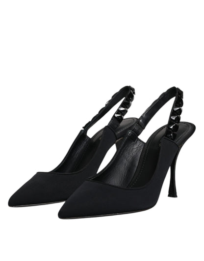 Dolce &amp; Gabbana – Schwarze, verzierte Charmeuse-Slingback-Schuhe