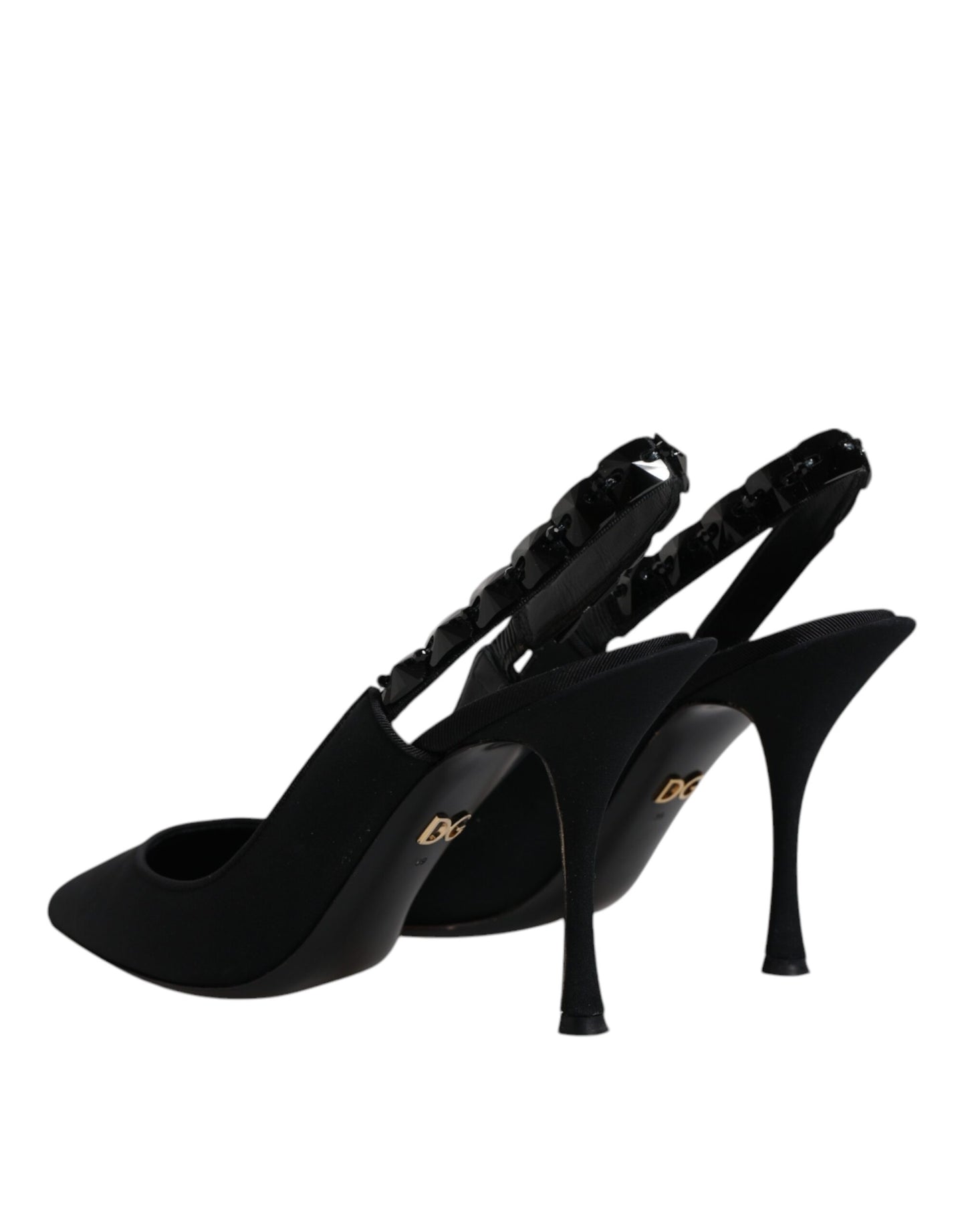 Dolce &amp; Gabbana – Schwarze, verzierte Charmeuse-Slingback-Schuhe
