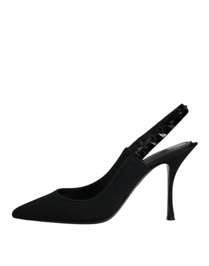 Dolce &amp; Gabbana – Schwarze, verzierte Charmeuse-Slingback-Schuhe