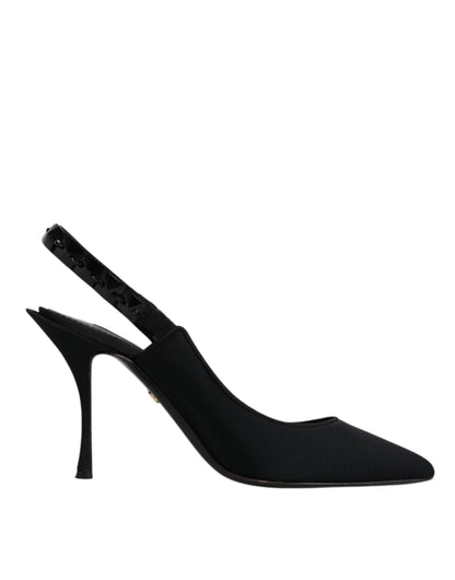 Dolce &amp; Gabbana – Schwarze, verzierte Charmeuse-Slingback-Schuhe