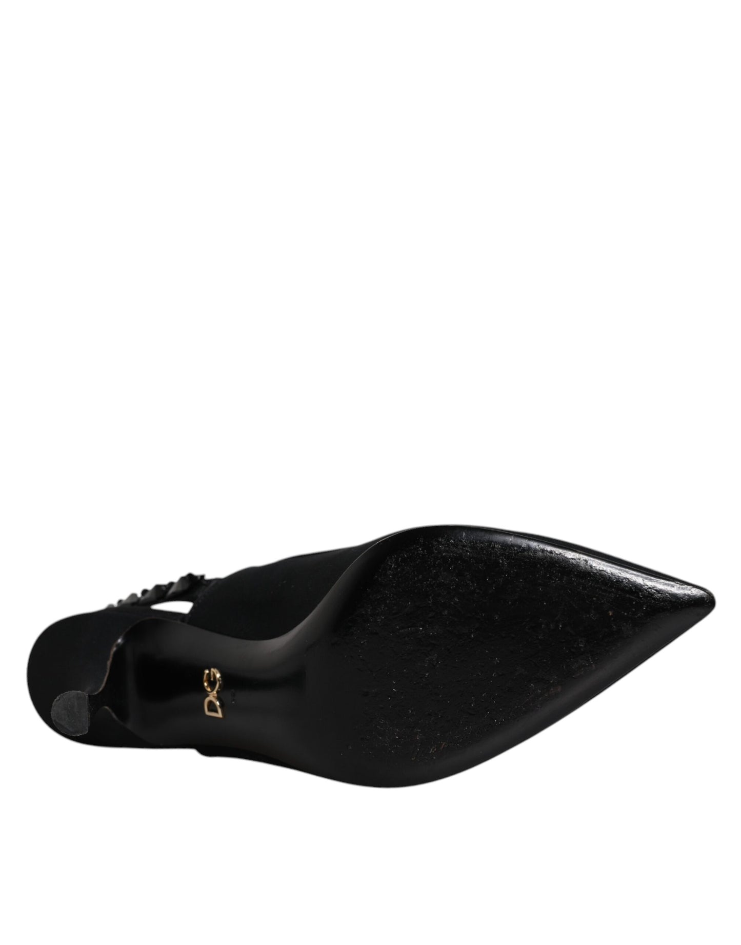 Dolce &amp; Gabbana – Schwarze, verzierte Charmeuse-Slingback-Schuhe