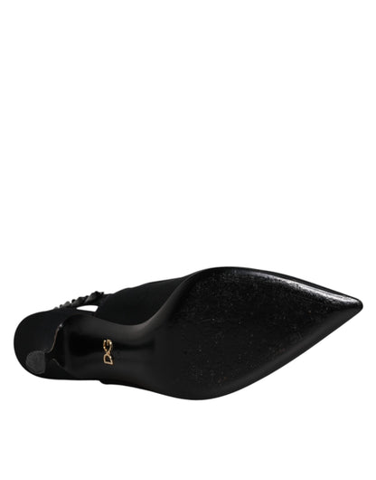 Dolce &amp; Gabbana – Schwarze, verzierte Charmeuse-Slingback-Schuhe