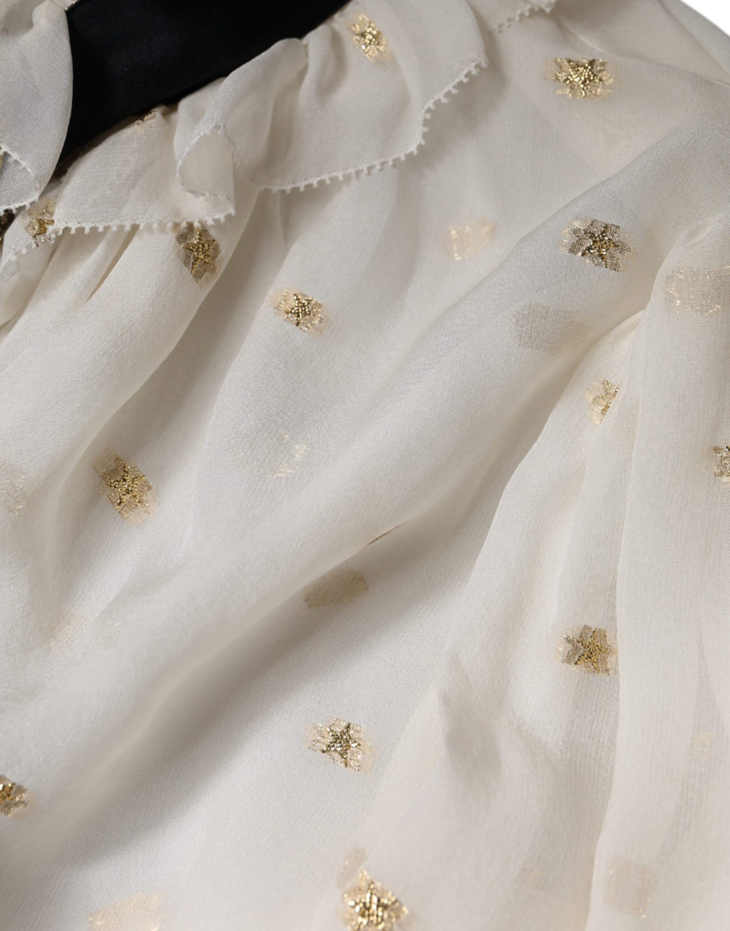 Dolce &amp; Gabbana Blusentop aus Seidenmischung mit Ascot-Kragen in Off-White